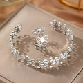 Stainless Steel Bracelet Rings Set Hollow Flowers Unusual Retro Bracelet Ring For Women Jewelry Non-fading High-quality Gift New