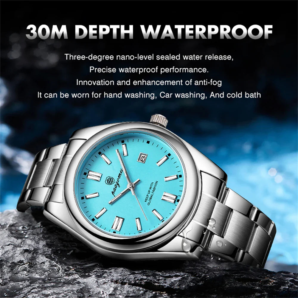 PAAZOMU Classic Casual Quartz Watch Men Waterproof Luminous Dial Business Dress Wristwatch Comfortable Band Analog Display Gift