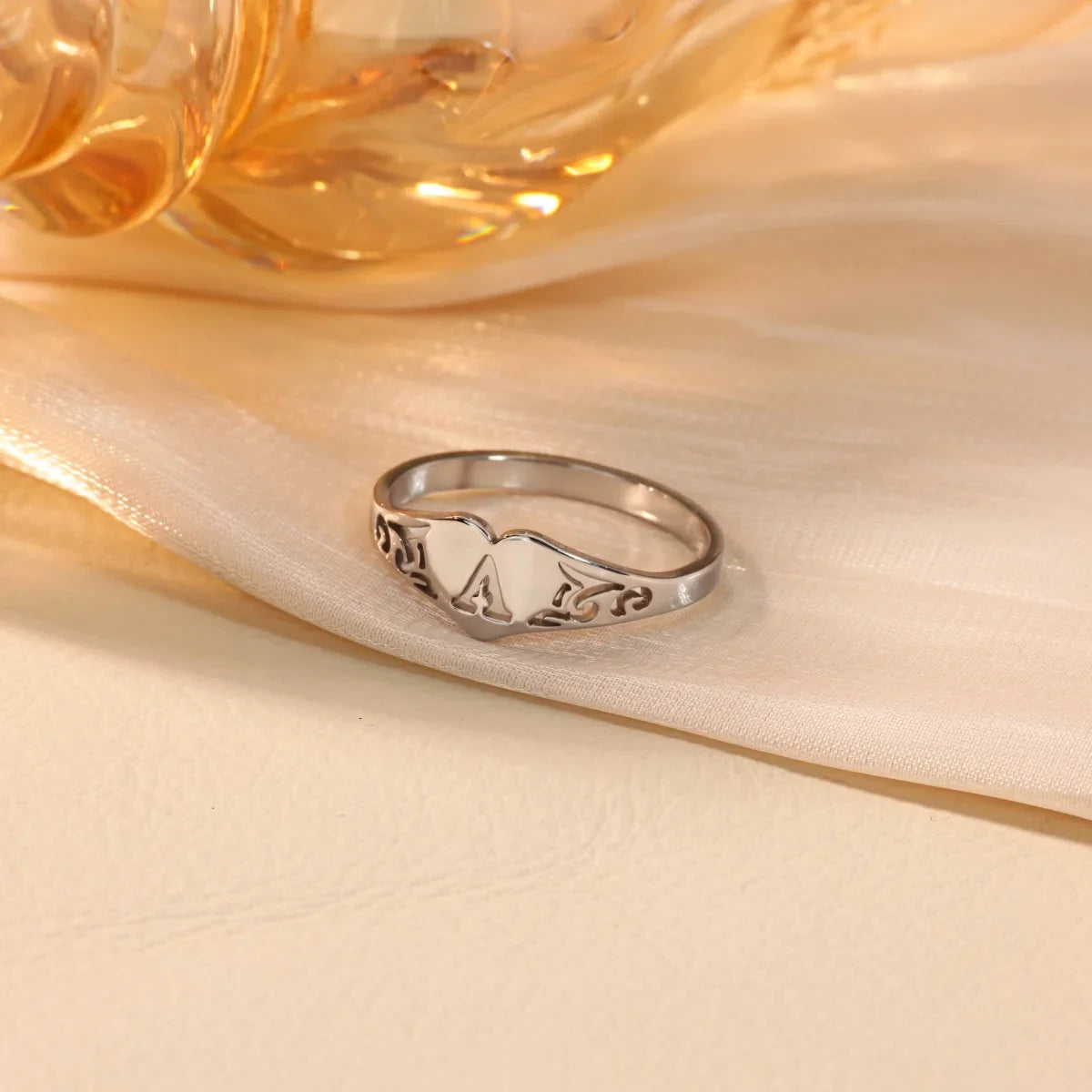 Stainless Steel A-Z Letter Heart Rings For Women Silver Color Hollow Initial Letter Ring Aesthetic Wedding Jewelry Gift