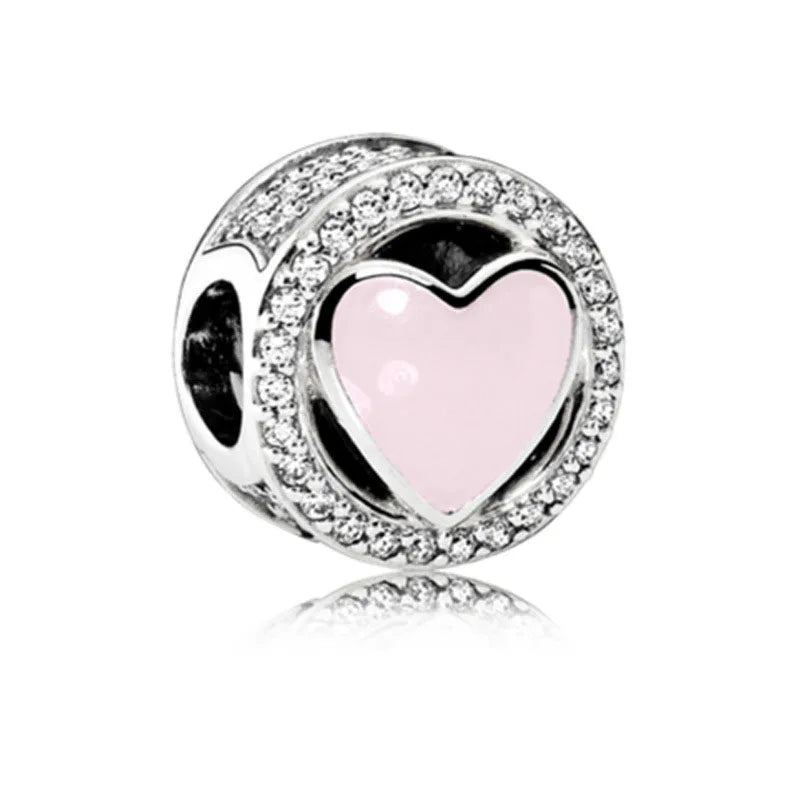 Hot selling 925 silver pink series flower dog paw heart-shaped pendant, Fit original bracelet DIY accessories, exquisite jewelry
