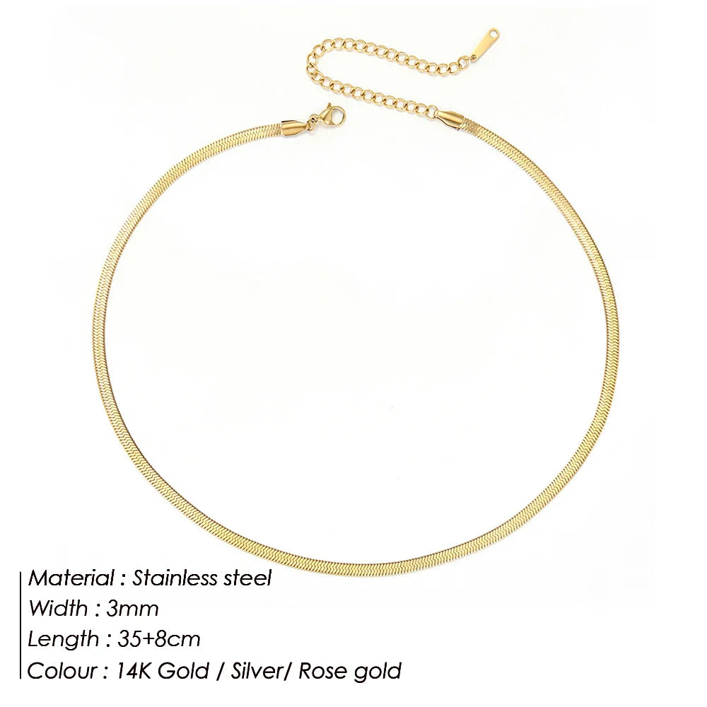 SUNIBI Stainless Steel Necklaces for Women Gold Color Basic Punk Link Chain Necklace Solid Metal Jewelry Wholesale/dropshipping