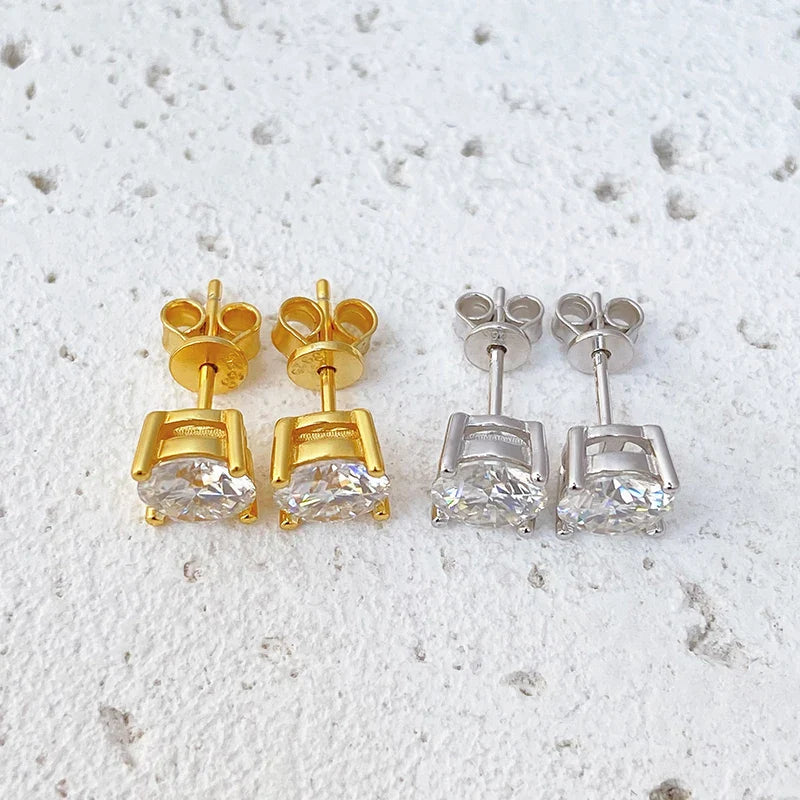 NeeTim 0.2-2ct Moissanite Earrings For Women 925 Sterling Silver Ear Studs with Yellow Gold Plated Lab Diamond Wedding Jewelry