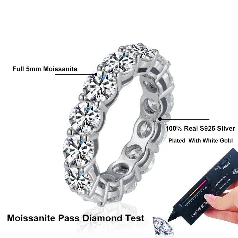 NeeTim 5mm Full Moissanite Ring for Woman Wedding 925 Sterling Silver Rings Lab Diamond Engagement Eternal Band Fine Jewelry