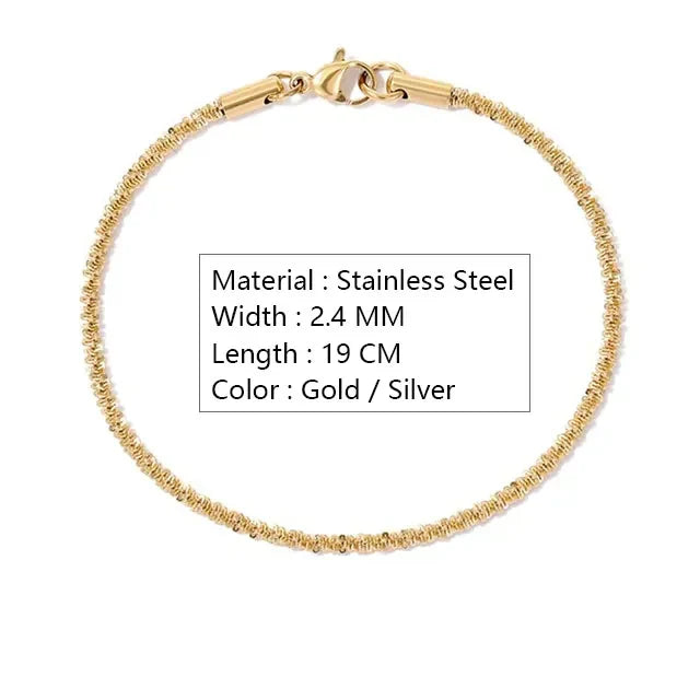 Stainless Steel Chain Bracelet for Women Silver Color Fashion Simple Shiny Minimalist Charm Bracelet Wedding Party Jewelry