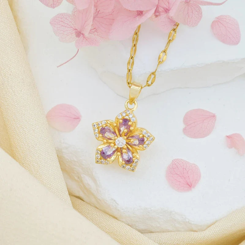 1pc Stainless Steel 5-Petal Flower Necklace With Rotating Pendant For Women Valentines Mom Mother Mother's Day Gift