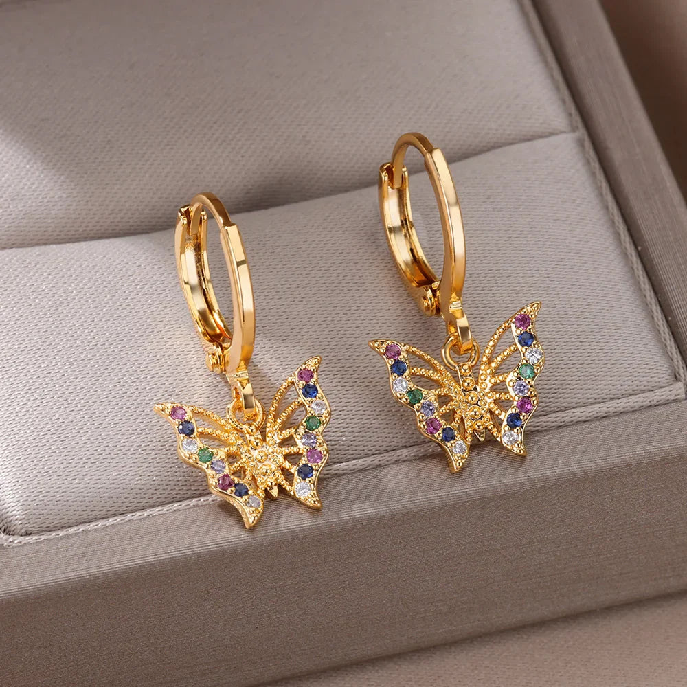 Zircon Butterfly Pendientes Earrings for Women Stainless Steel Gold Color Piercing Earring Girl y2k Jewelry aretes bijoux mujer