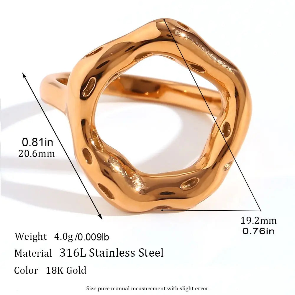 Vintage Circle Motif Stainless Steel Ring for Women Melted Texture Detail Texture Temperament Jewelry Wholesale Dropshipping