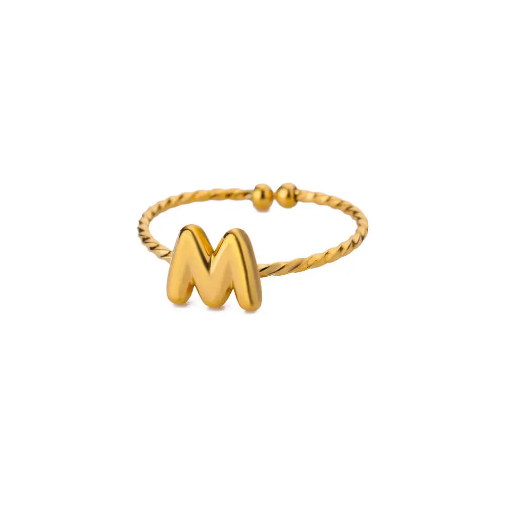 Cute Chunky Initial Letter Rings For Women Gold Color Stainless Steel A-Z Letter Adjustable Ring Aesthetic Wedding Jewelry Gift