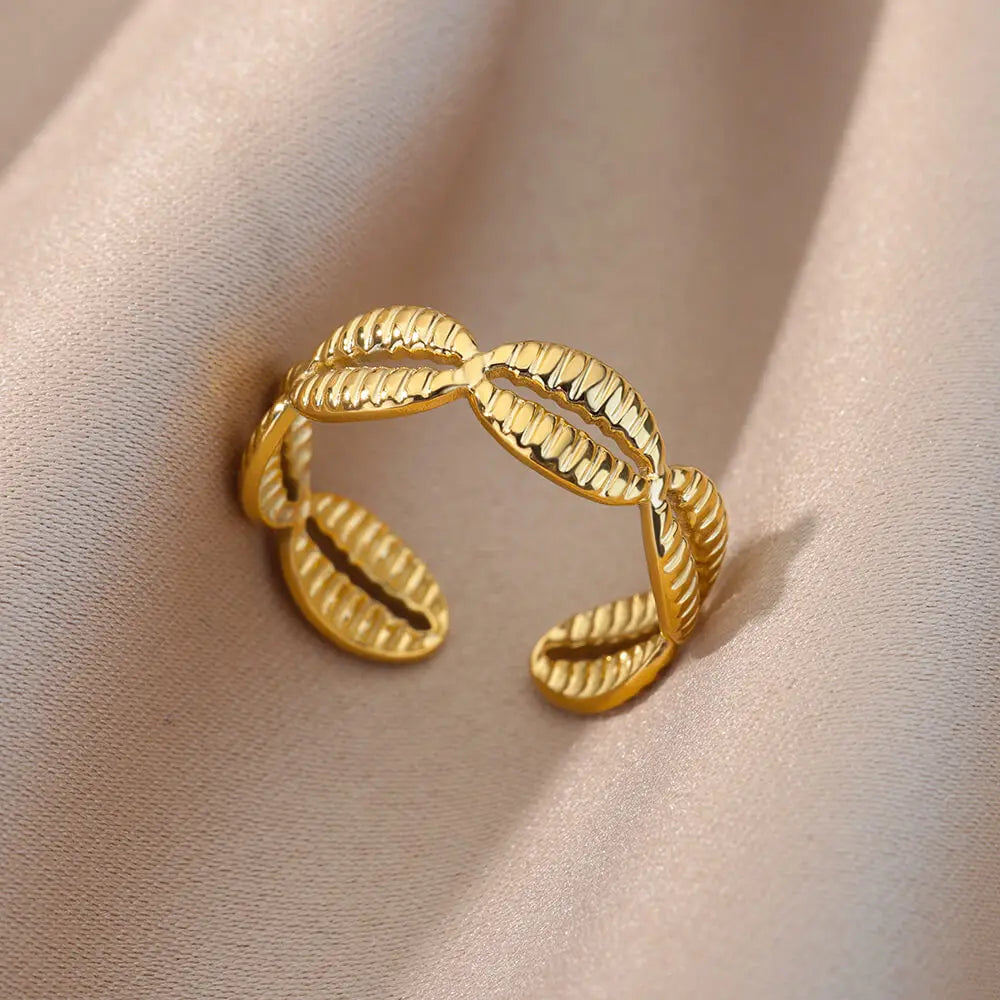 Irregular Hollow Opening Rings For Women Stainless Steel Gold Color Geometric Ring Party Christmas Jewelry Gift Free Shipping