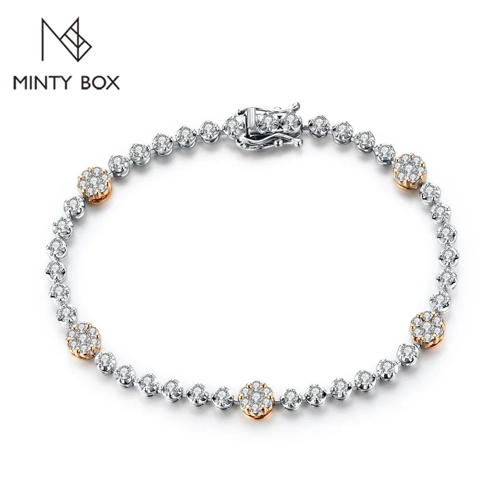 MINTYBOX S925 Sterling Silver All Moissanite Tennis Bracelets for Women D VVS1 Diamond 18k Gold Plated Wedding Fine Jewelry Gift