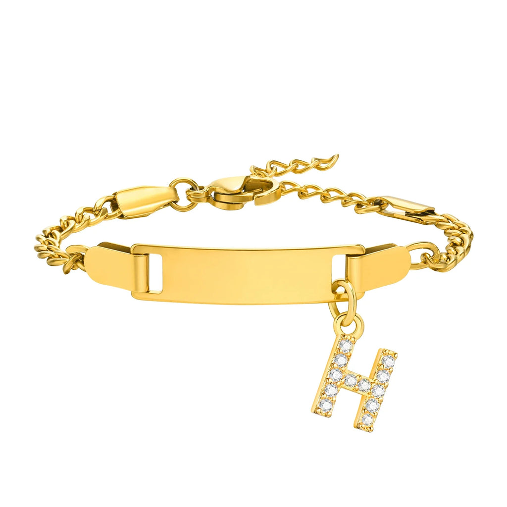 Personalized Name Bracelet With Initials for Boy Girl, Free Engraving Date ID Wristband Birthday Gift