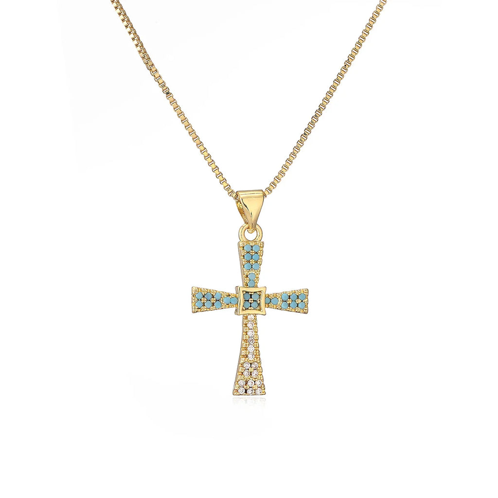 NEWBUY 2025 New Coming Cross Pendant Necklace For Women Gold Color Copper Jewelry Full CZ Zircon Inlay