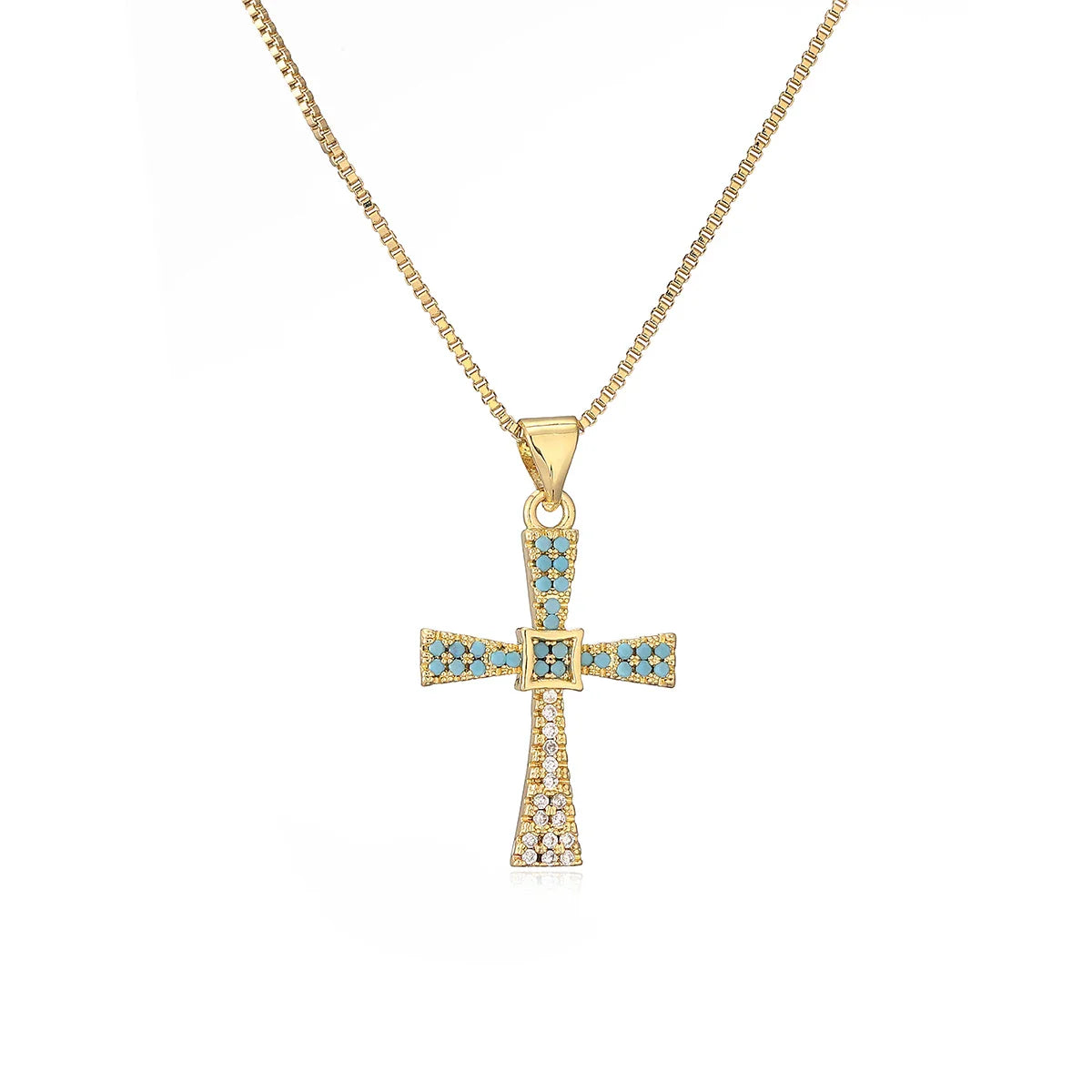 NEWBUY 2025 New Coming Cross Pendant Necklace For Women Gold Color Copper Jewelry Full CZ Zircon Inlay