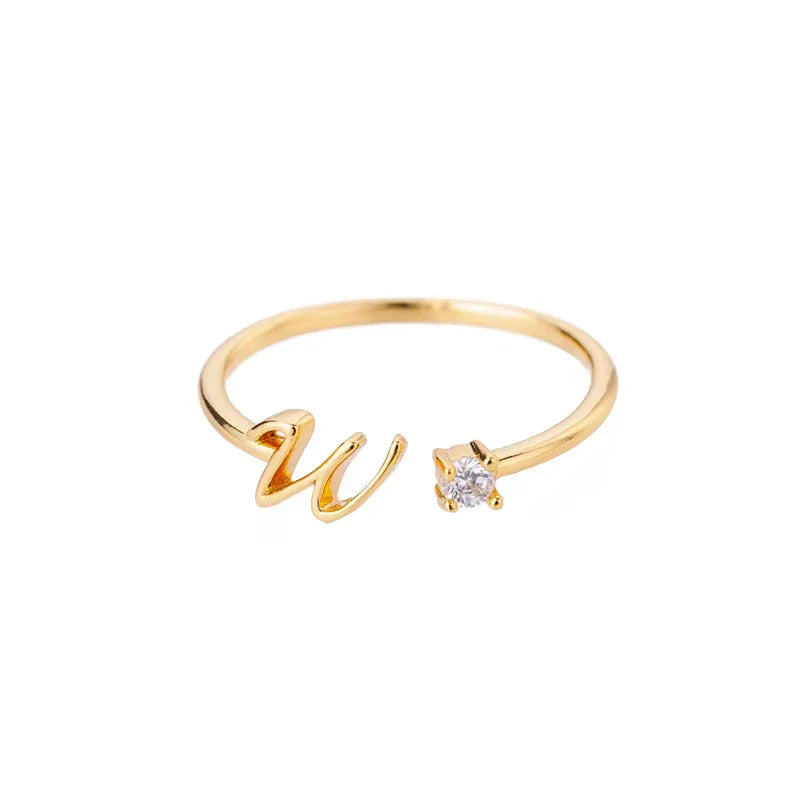 Zircon Initial Letter Ring for Women Stainless Steel Gold Color Alphabet Open Ring Trendy Wedding Birthday Aesthetic Jewelry