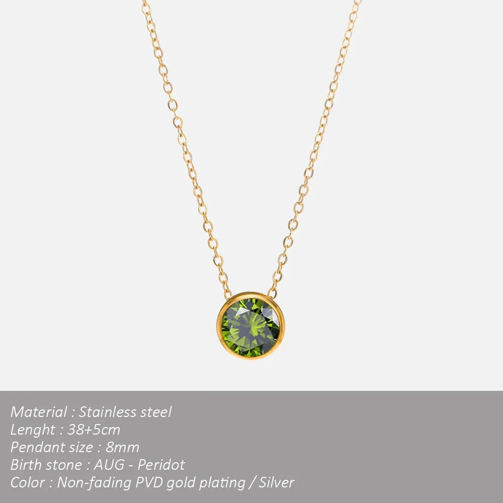 SUNIBI Stainless Steel Birthstone Necklace for Woman Gold Color Bride Designer Pendant Necklaces Birthday Gift Jewelry Wholesale