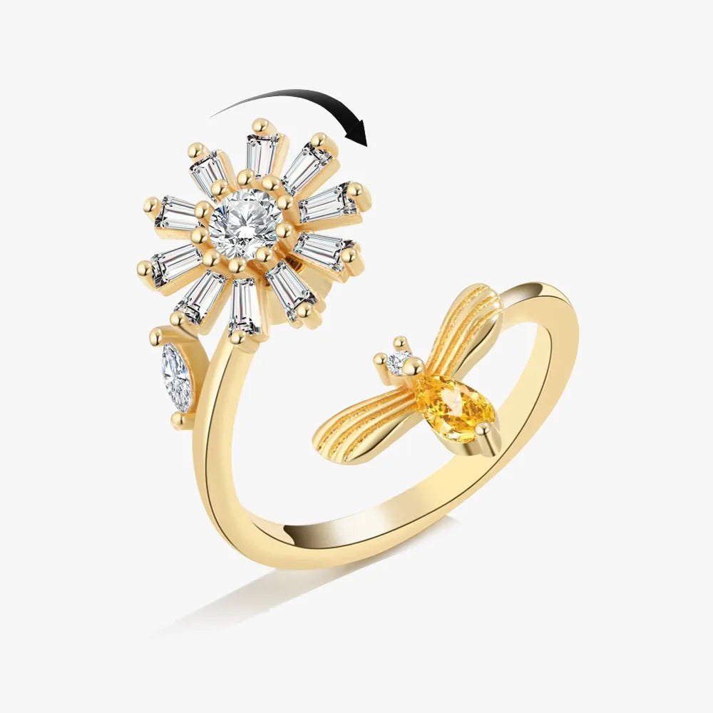 SMJEL Fidget Spinner Ring Anxiety for Women Multiple Crystal Flower Eye Butterfly Animal Ring Rotate Anti Stress Wedding Jewerly