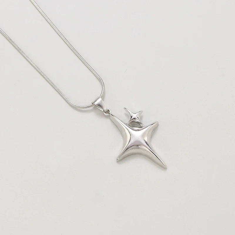 Y2K Simple Choker Necklace Four Pointed Star Necklaces Adjustable Crucifix Pendant Necklace Asterism-Necklace Jewelry