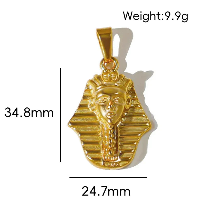 18K Gold Plated Stainless Steel Pendant Vintage Egyptian Pharaoh Portrait Lion Skull & Ghost Hand Charms Trendy Jewelry