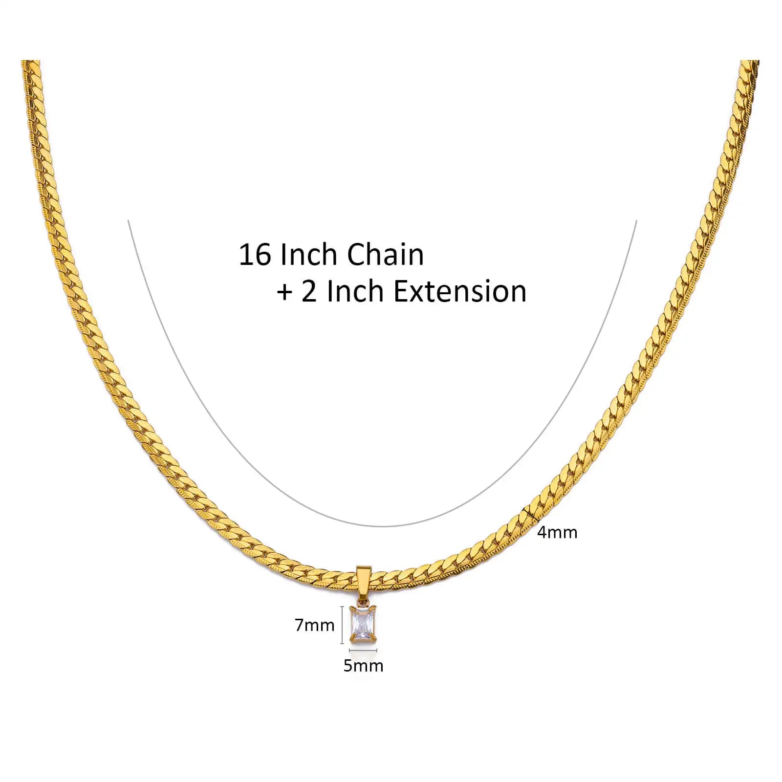 Vintage Square Zircon Thick Chain Necklace For Women Stainless Steel Gold Color Choker Necklace Wedding Waterproof Jewelry Gift