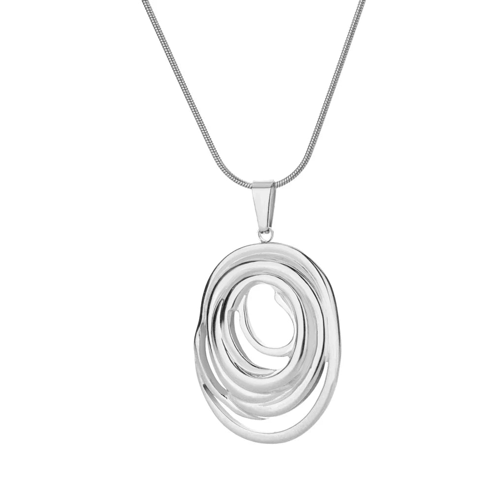Hollow Geometric Oval Necklaces For Women Stainless Steel Gold Color Oval Pendant Necklace Party Christmas Jewelry Gift Femme