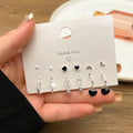 6 Pairs Korean Fashion Metal Start Heart Circle Small Earrings For Women Trend Black Heart Enamel Earrings Sweet Jewelry