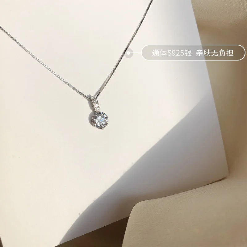 925 Sterling Silver Neck Choker Chain Round Zircon Pendants Necklaces Women Jewelry Exquisite Elegant Charms Accessories