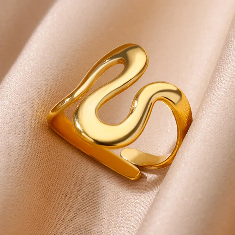 Stainless Steel Flower Rings for Women Gold Color Shell Starfish Multi Layer Hollow Out Ring Fashion Charm Jewelry Wedding Gifts