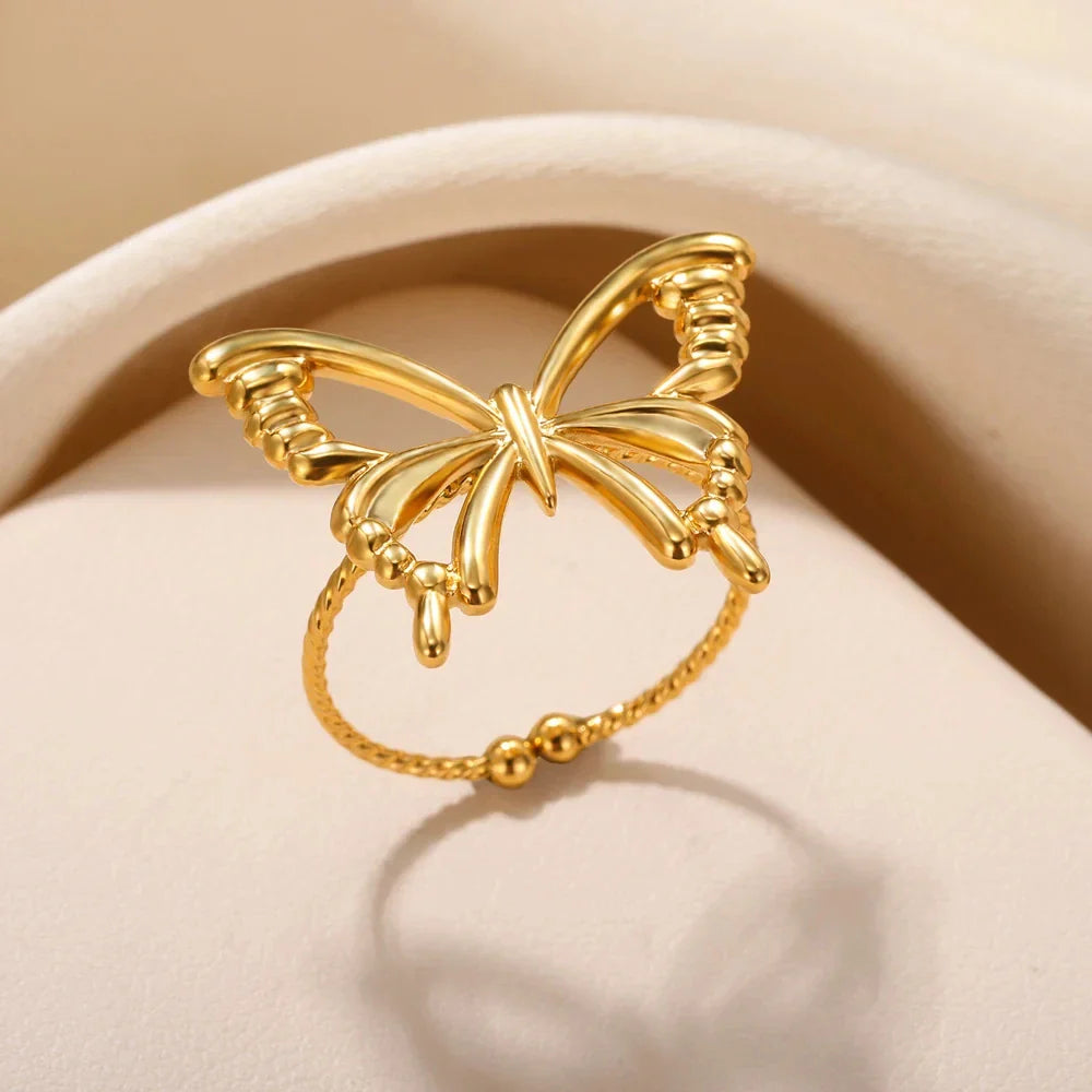 Stainless Steel Sun Rings For Women Gold Color Sun Butterfly Finger Adjustable Ring Aesthetic Fashion Wedding Jewelry Gift