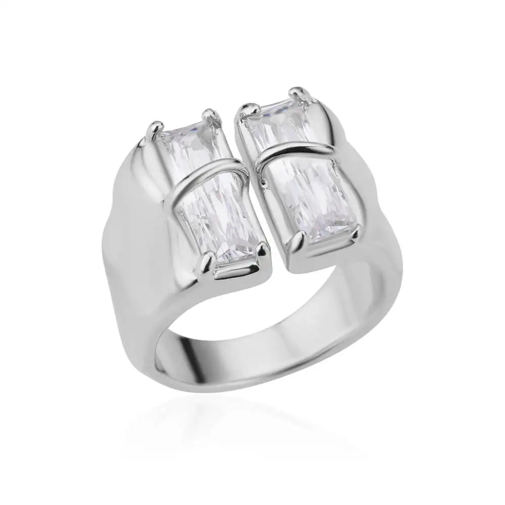 Geometric Zircon Open Ring for Women Stainless Steel Luxury Rhinestone Crystal Ring 2023 New Wedding Jewelry anillos