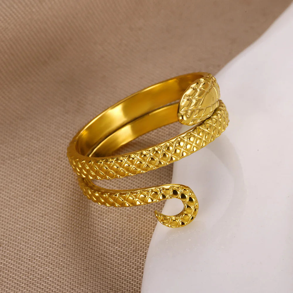 Stainless Steel Snake Rings For Women Men Vintage Gold Color Open Ring 2024 Trend Luxury Gothic Aesthetic Jewelry anillos mujer