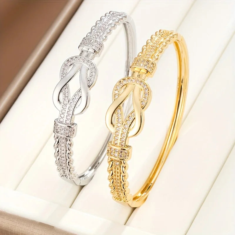 1Pcs Zircon Bangles Elegant And Simple Women's Bracelet Gold Silver Bracelet Cross Buckle Fashion Accessories