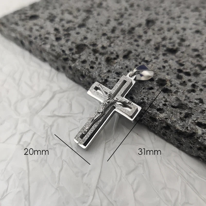 New Design 18K Gold Plated Waterproof Stainless Steel Jesus Cross Pendant For Men Religious Charms