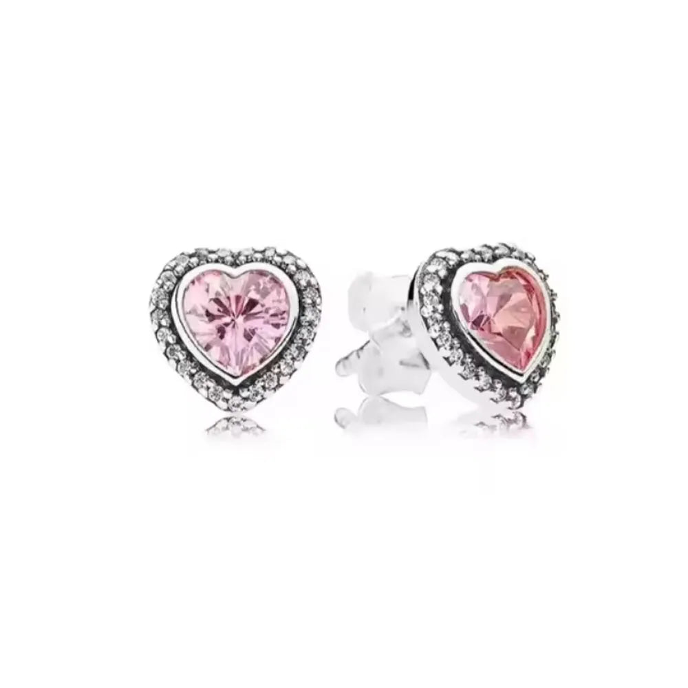 New S925 Silver Heart Stone Stud Earrings Suitable for Valentine's Day, Mother's Day, Anniversary Gift DIY Charm Jewelry