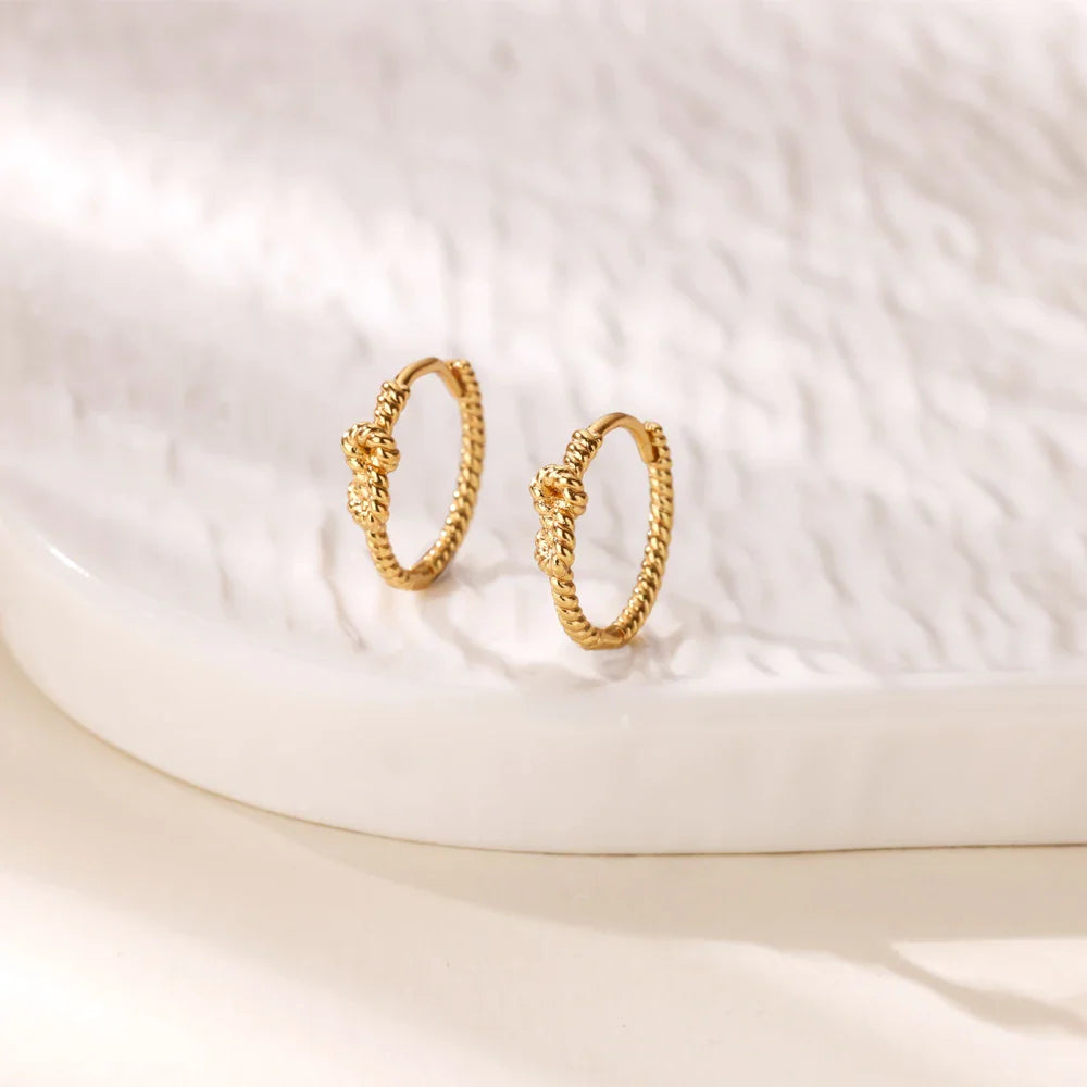 Cubic Zirconia Hoop Earrings For Women Luxury Crystal Zircon Gold Color Stainless Steel Earring Jewelry Wedding Party Gift