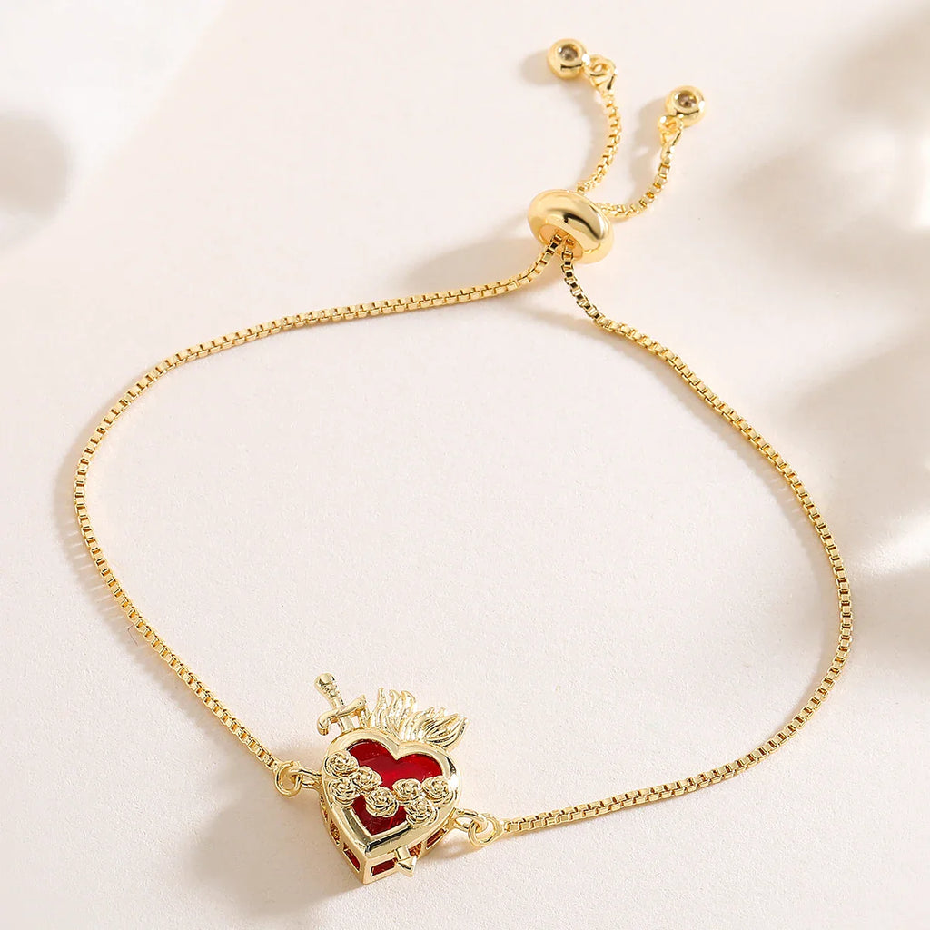 NEWBUY Delicate 4 Style Red Crystal Heart Charm Bracelets For Women Adjustable Shiny CZ Party Jewelry Female