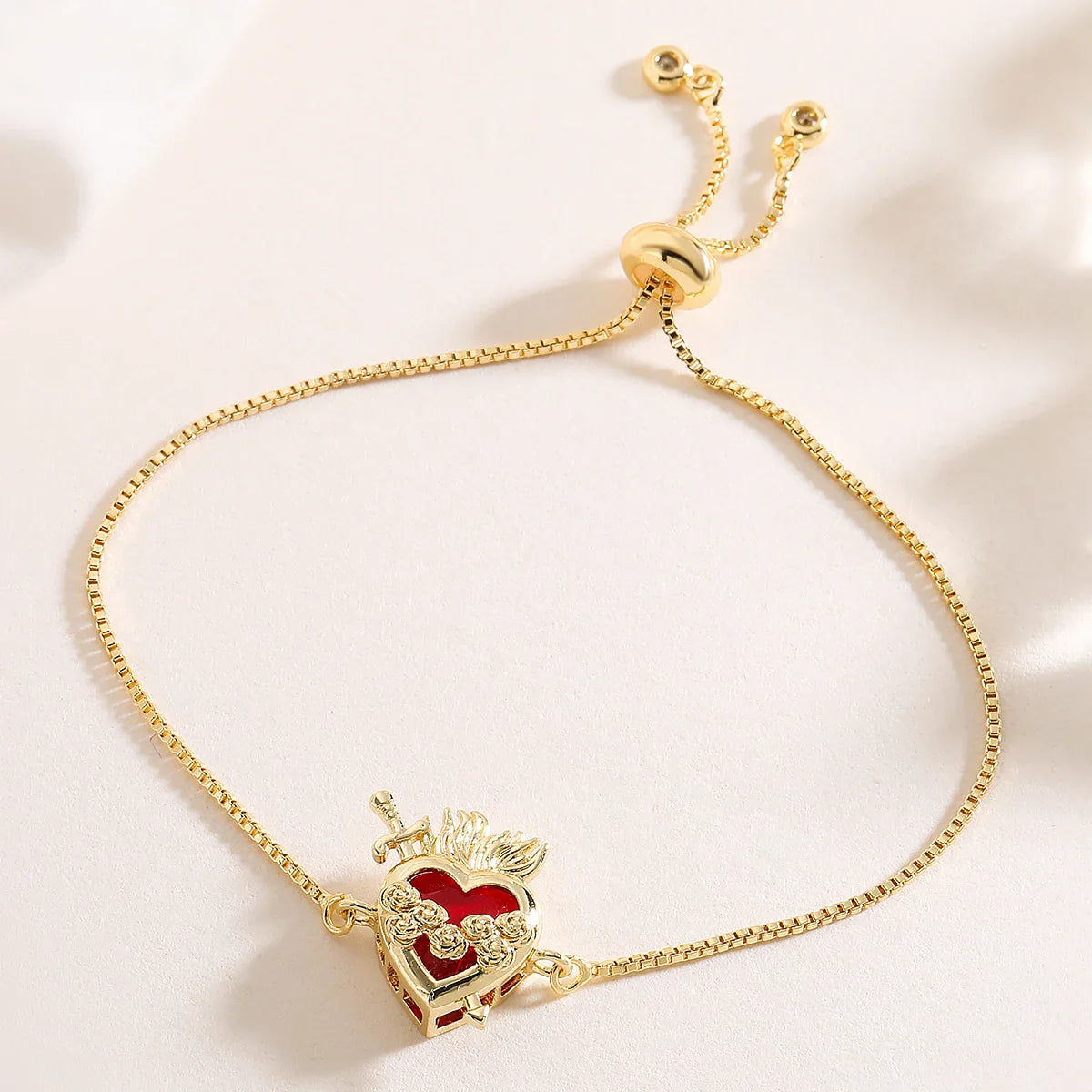 NEWBUY Delicate 4 Style Red Crystal Heart Charm Bracelets For Women Adjustable Shiny CZ Party Jewelry Female
