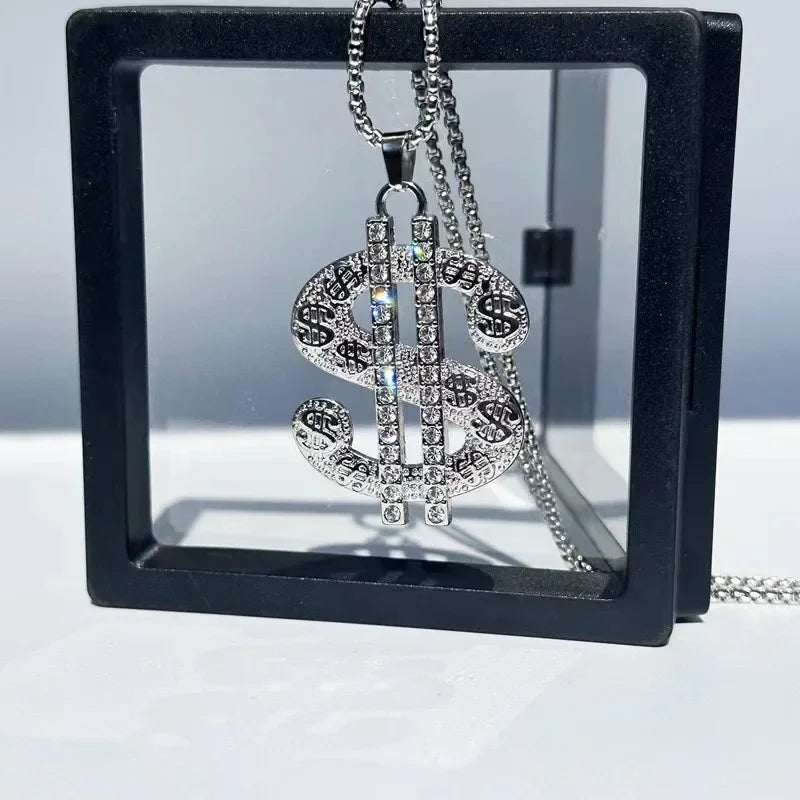 1pcs Creative Dollar Necklace Pendant Exaggeration Diamond S$ Pendant Necklace Male Hip Hop Personality Pendant Sweater Chain