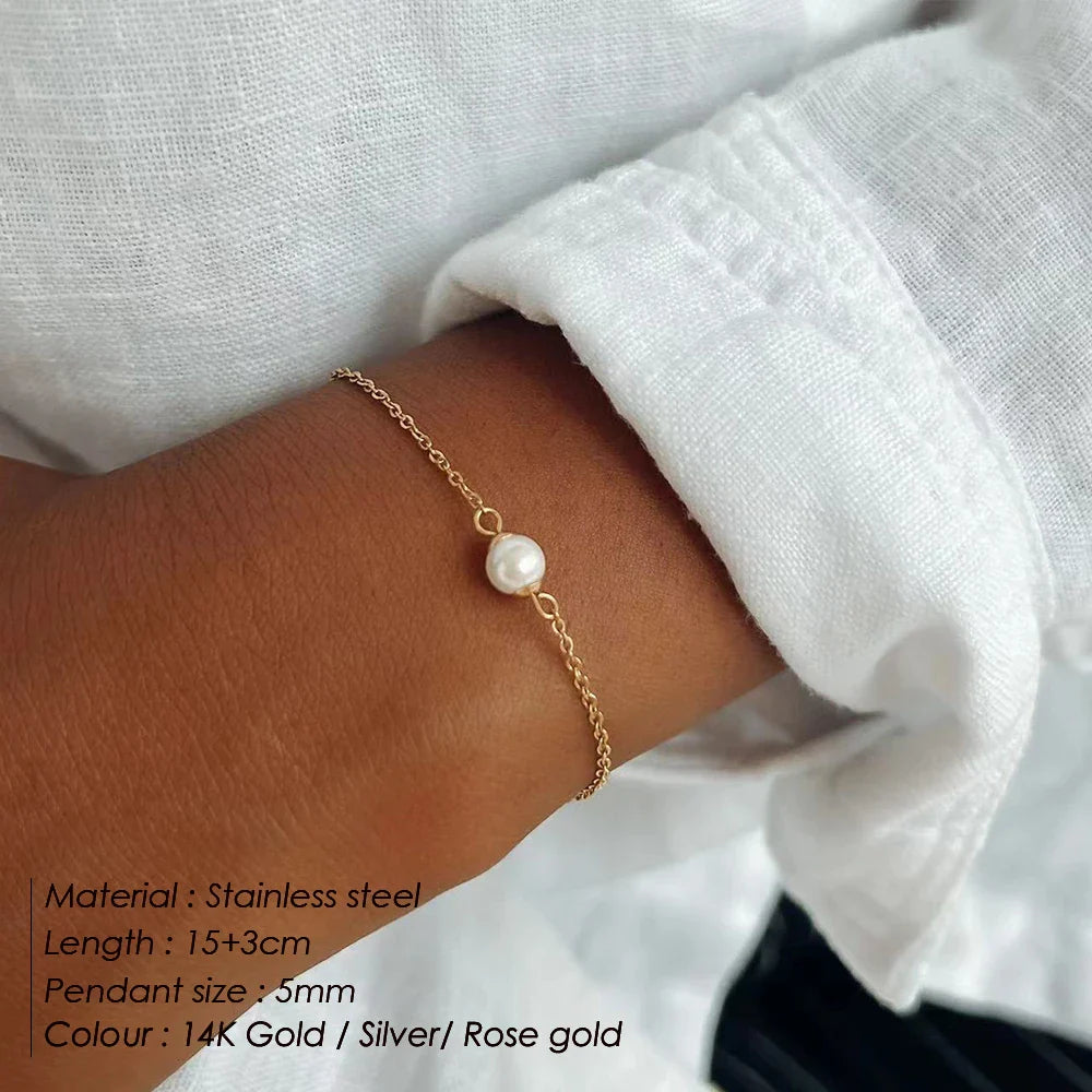 Minimalist Stainless Steel Bracelets for Women Sea Imitation pearls Bracelet Women Charm Bracelet Jewelry