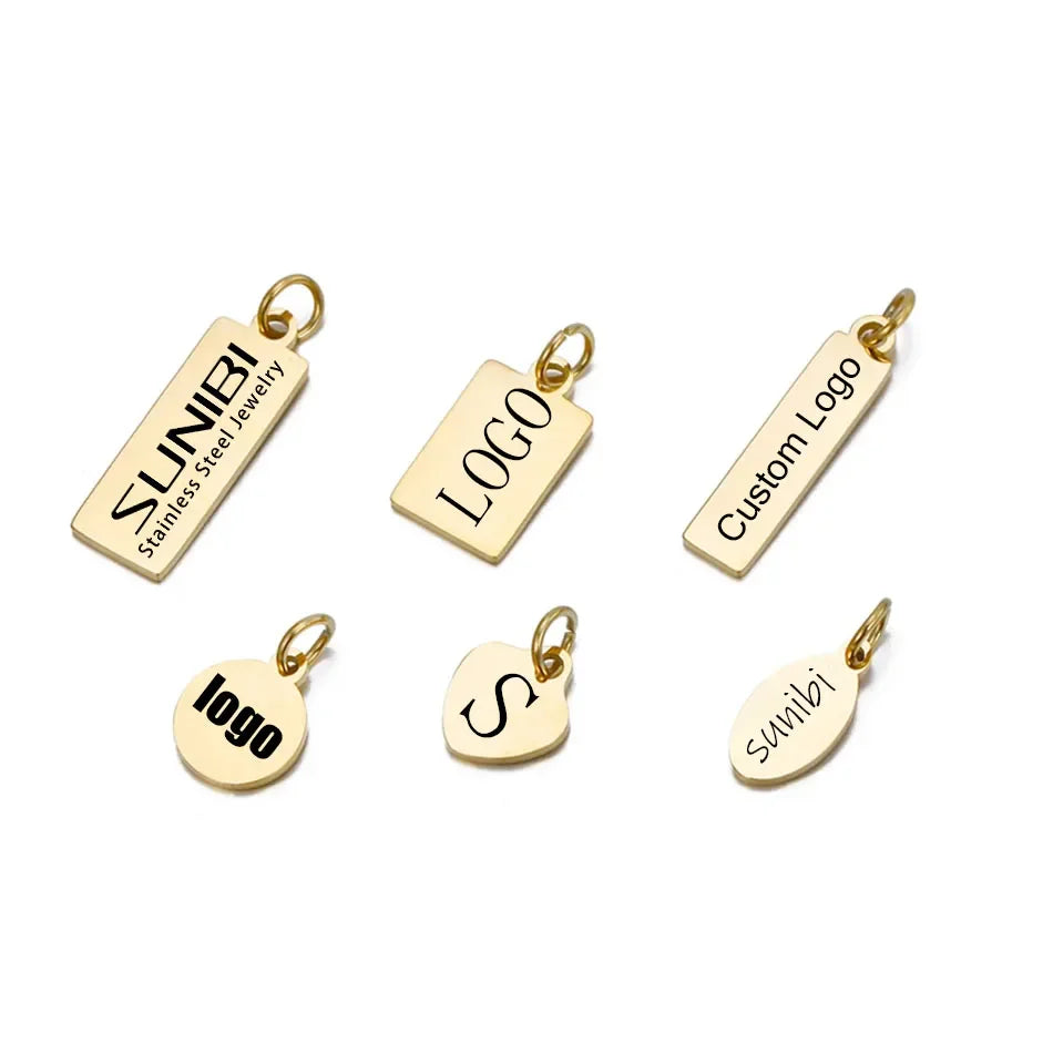 SUNIBI Custom Logo Tags Stainless Steel Charms for Necklace Bracelets 6 Sizes to Choose Jewelry