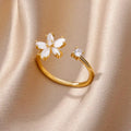Fashion Zircon Sun Flower Rings For Women Stainless Steel Gold Color Geometric Ring Trendy Wedding Party Aesthetic Jewelry Gifts