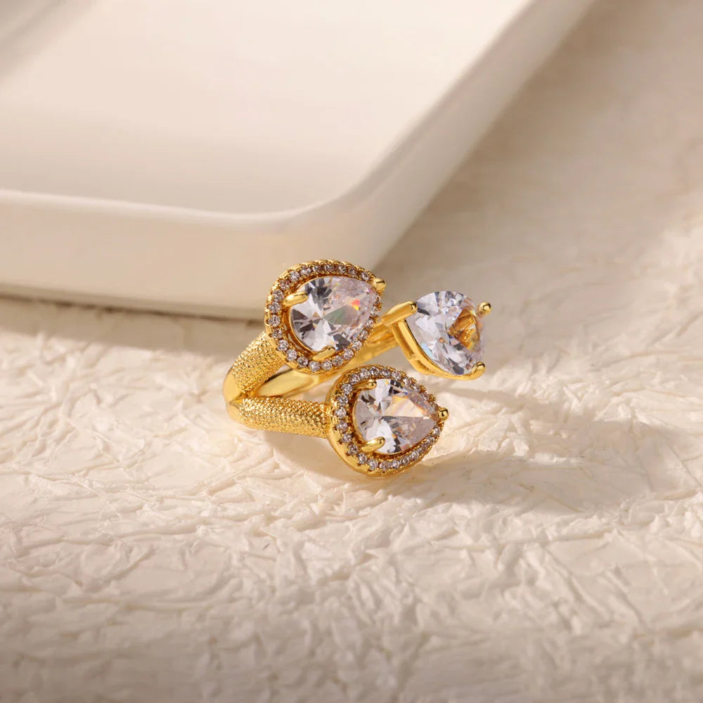 Luxury Colorful Zircon Rings For Women Fashion Gold Color Stainless Steel Open Finger Ring Wedding Party Aesthetic Jewelry Gift