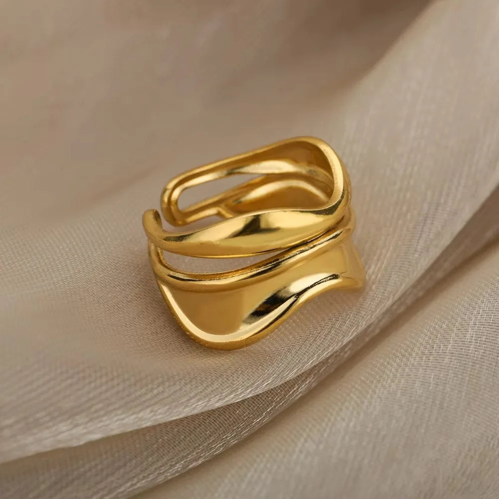 Stainless Steel Heart Rings For Women Opening Adjustable Gold Color Heart Ring Wedding Couple Christmas Jewelry Party Gifts