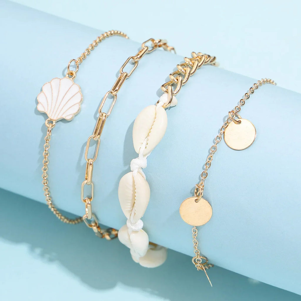 New Summer Shell Anklet Set For Women Sequin Beach Ankle Bracelet Gold Color Leg Chain On Foot Female Bohemian Jewelry