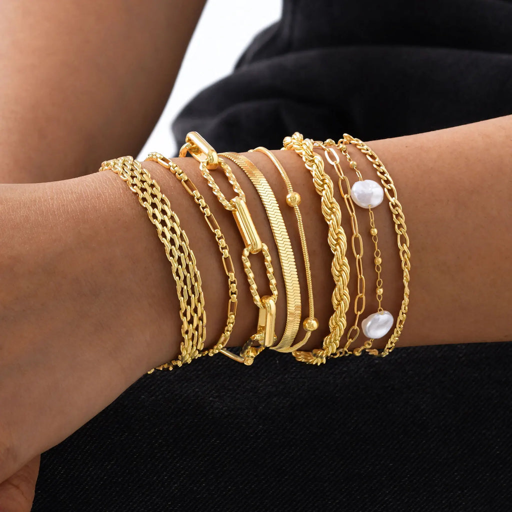 Waterproof Stainless Steel Chain Bracelets For Women , Gold Plated Fashion Stackable Link Bracelet Gifts