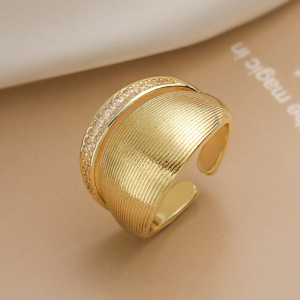NEWBUY Luxury AAA Cubic Zirconia Inlay Copper Wedding Jewelry Gold Color Statement Geometric Shape Open Design Rings For Women