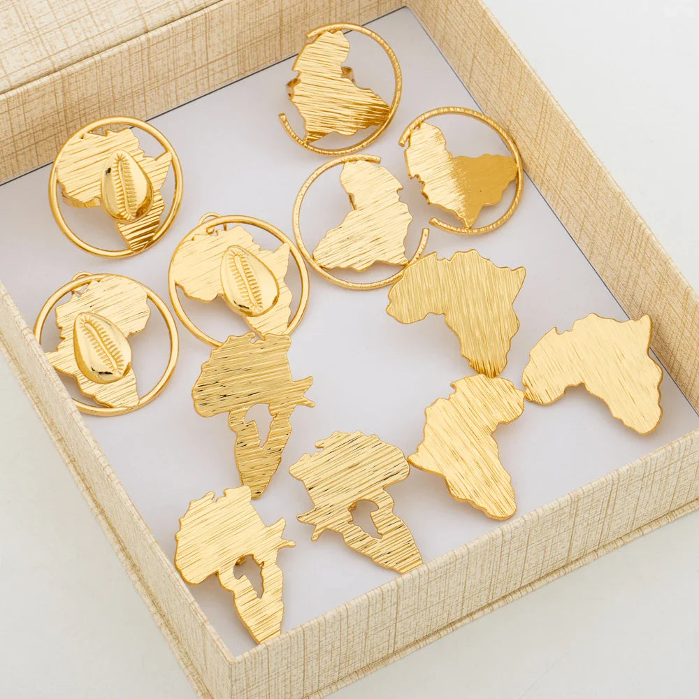 Trend Earrings and Ring Jewelry Set with Gifts Box 18k Gold Plated Clip Earrings and Finger Ring Set for Party Engagement Bride