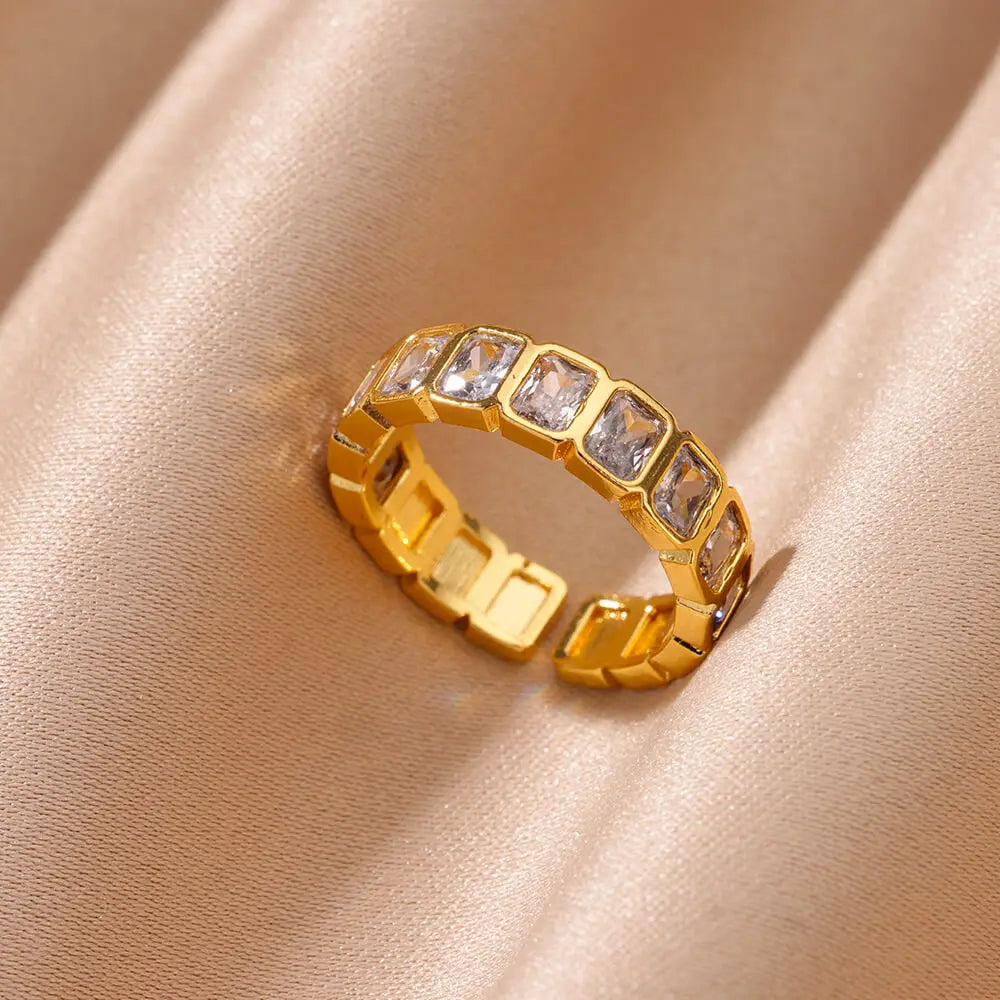 Colored Zircon Rings for Women Gold Color Stainless Steel Adjustable Ring 2024 Trend Wedding Engagement Jewelry anillos mujer