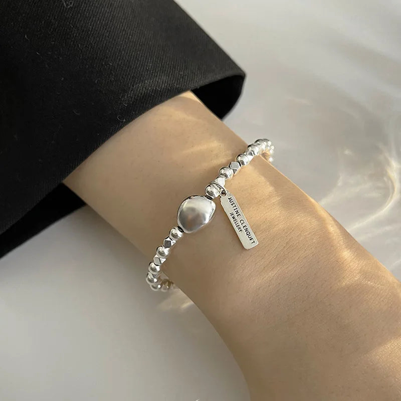 Sterling Silver plated Thai Silver Bracelet for Women Vintage Geometric Heart Love Lucky Punk Jewelry 2023 New Dropship