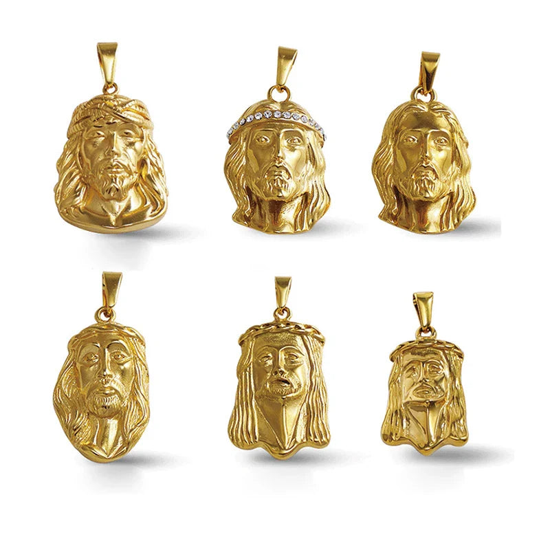 18K Gold Plated Stainless Steel Jesus Pendant - Classic Hip Hop Style, Ideal Men's Gift for Daily Wear