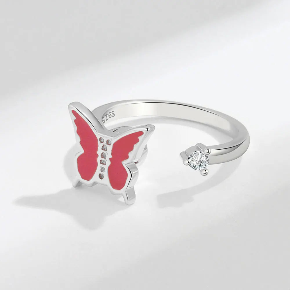 SMJEL Fidget Spinner Ring Anxiety for Women Multiple Crystal Flower Eye Butterfly Animal Ring Rotate Anti Stress Wedding Jewerly